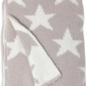 Grey Stars Chenille Soft Baby Blanket Reversible Premium Cozy Fabric for Best Comfort