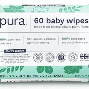 Pura Baby Wipes, 100% Plastic-Free & Plant Based Wipes