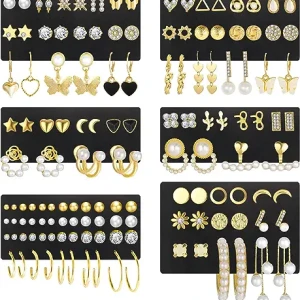 68 Pairs Gold Stud Earrings for Women Multipack .