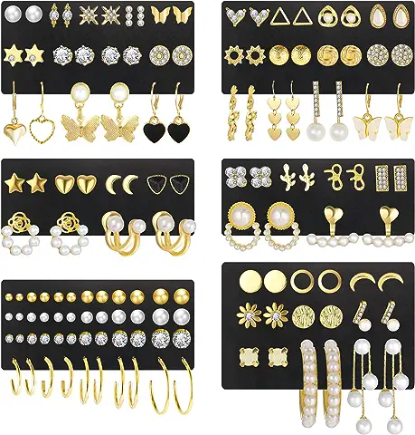 68 Pairs Gold Stud Earrings for Women Multipack .