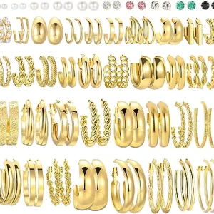 46 Pairs Gold Hoop Earrings Set for Women Girls