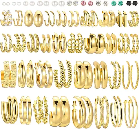 46 Pairs Gold Hoop Earrings Set for Women Girls