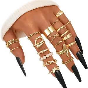 Gold Kunckle Rings Set for Women