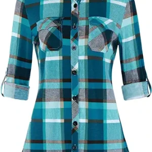Womens Soft Stretchy Plaid Shirts