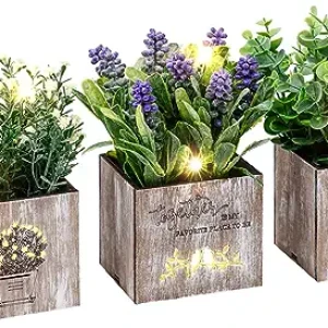 Kinkota Artificial Plants & Flowers with Nightlight, Potted Fake Plants for Home Decor Indoor
